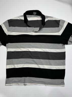 Blac Lacquer Mens 5XL Rugby Polo Shirt Black Gray White Striped Big Tall